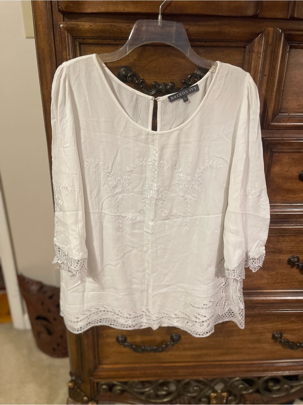 Brixon Ivy White Embroidered Lace-Trim Blouse